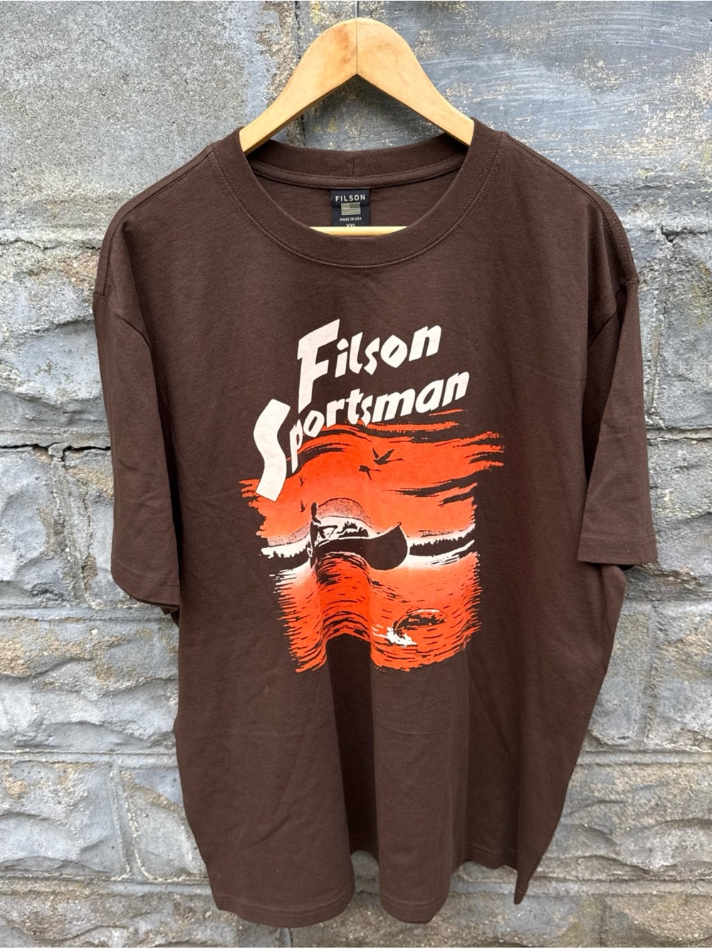 Filson T Shirt Mens XXL Brown Sportsman Fishing Outdoors Made in USA